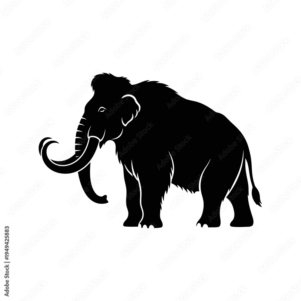Fototapeta premium Black silhouette of a mammoth animal.