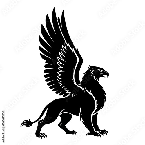 Black Griffin Mythical Creature Silhouette.