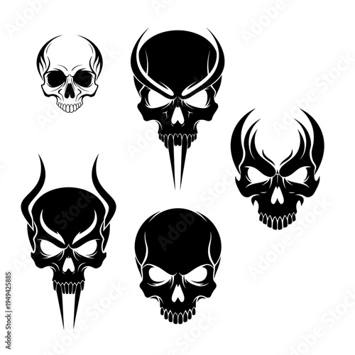 Black and white skull icons set.