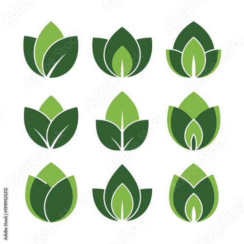Green leaf icons in rows.