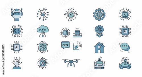 Artificial Intelligence and Technology Icons Set 1.