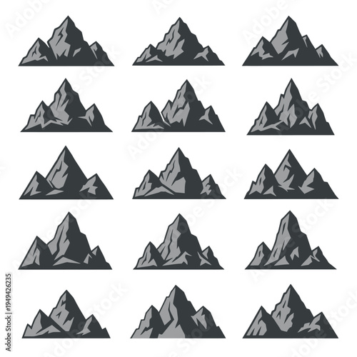 Multiple mountain peaks in illustration.