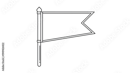 Simple black and white line art illustration of a blank triangular flag on a vertical pole for custom logo or symbol.