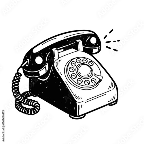 Vintage Black Rotary Phone Device.