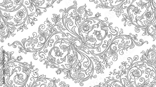 Intricate floral damask pattern design element.