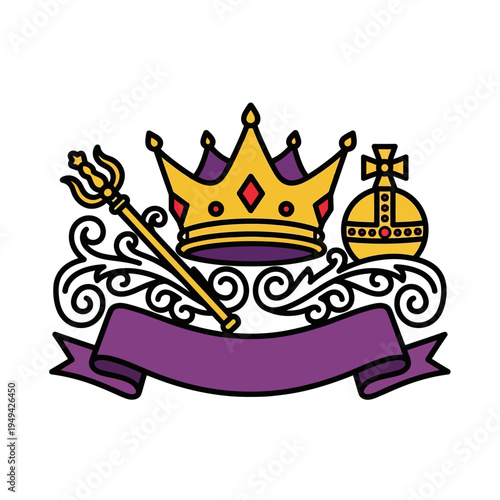 Vintage Royal Crown and Sceptre Emblem.