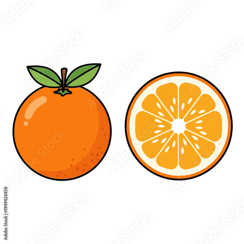Whole and Halved Orange Fruit.