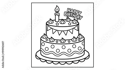 Birthday cake with single lit candle.