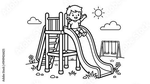 Child on a playground slide outdoors.
