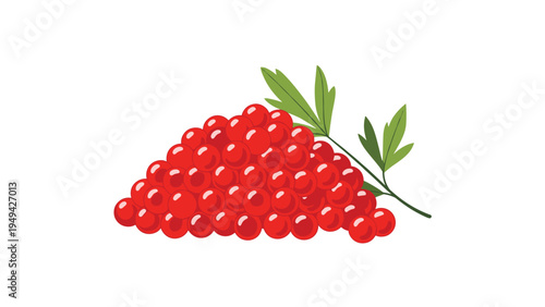 Pile of fresh red berries or caviar with green parsley leaves for gourmet food decoration and healthy culinary ingredients.