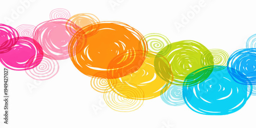 Vector illustration of an abstract colorful background with bubbles and sweet glass candy objects in pink blue and yellow paint colors