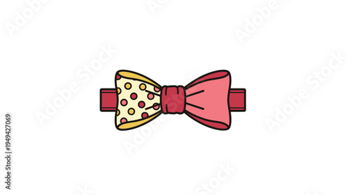 Stylish patterned bow tie with red, pink, and yellow polka dots on a white background for men's fashion accessory.
