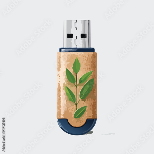 Wooden usb flash drive with eco design isolated on white background