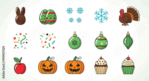 Holiday icons festive vector graphics