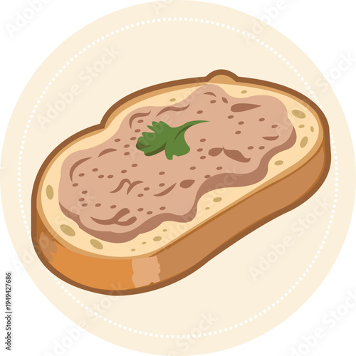 French Pate on Toast Illustration Rustic Appetizer Bread Spread With Parsley