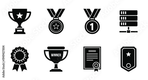 Black silhouette icons depicting various awards medals and achievements