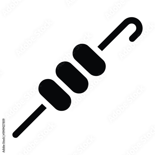 Simple Black Icon of a Skewer with Three Oval-Shaped Food Items