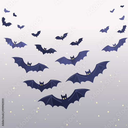 Flying bats in formation against a gradual sky halloween theme