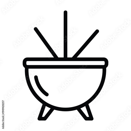 Black and White Icon of a Cauldron with Rising Steam