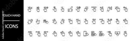 Digital touch hand gesture line icons set for modern interface design.