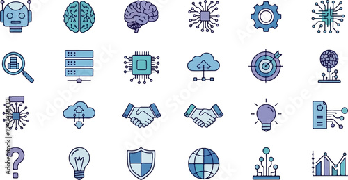 Collection of Artificial Intelligence and Technology Icons Representing Innovation and Digital Transformation.