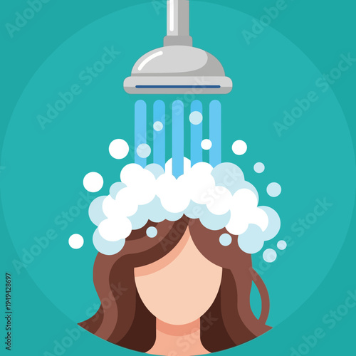 Woman washing hair with shower head.