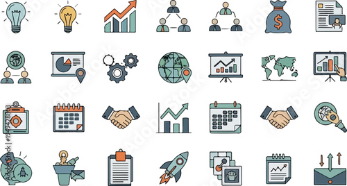 Collection of business and finance related icons representing various concepts 10.