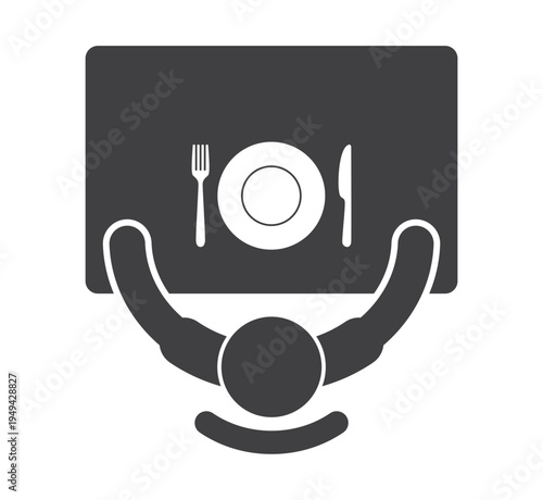 person seat for table with plate fork and knife icon