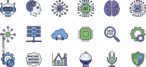 Artificial Intelligence and Machine Learning Icon Set for Modern Technology 3.