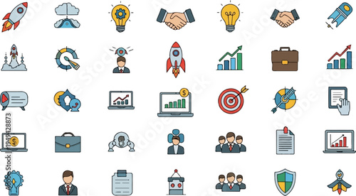 Comprehensive collection of business and startup themed icons for digital projects 1.