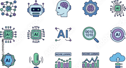 Artificial Intelligence and Machine Learning Icons Set 34.