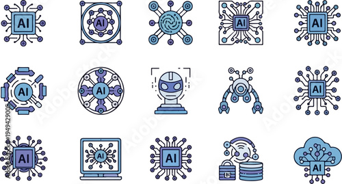 Artificial Intelligence and Machine Learning Icons Set 38.