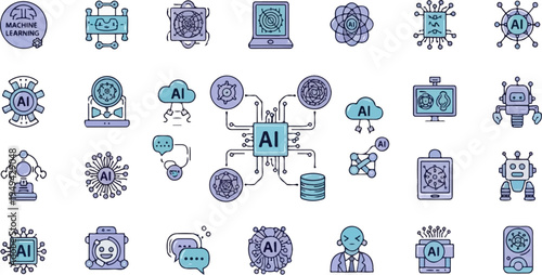 Artificial Intelligence and Machine Learning Icons Set Representing Modern Technology and Digital Innovation 2.