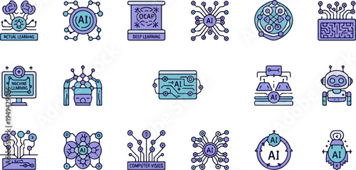 Artificial Intelligence and Machine Learning Icons Set 41.