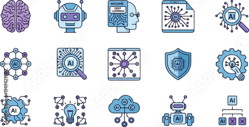 Artificial Intelligence and Machine Learning Icons Set 40.
