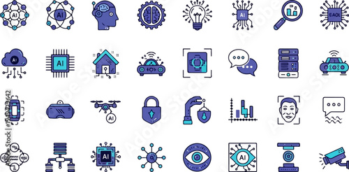 Artificial Intelligence and Technology Icons Set 5.