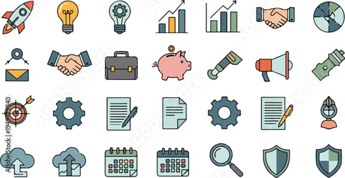 Collection of business and finance related icons for various professional applications.