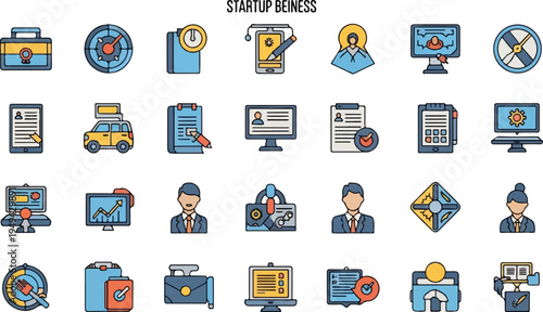 Startup Business Icons Collection Diverse Symbols for Entrepreneurship and Innovation.