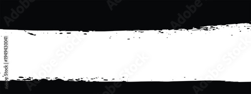 White Grunge Brush Stroke Banner on Black Background. Distressed Paint Frame Texture