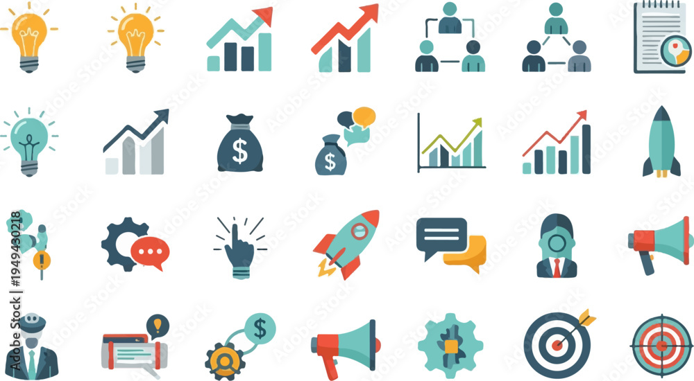 Fototapeta premium Business and Startup Icons Collection for Digital Marketing and Financial Growth.