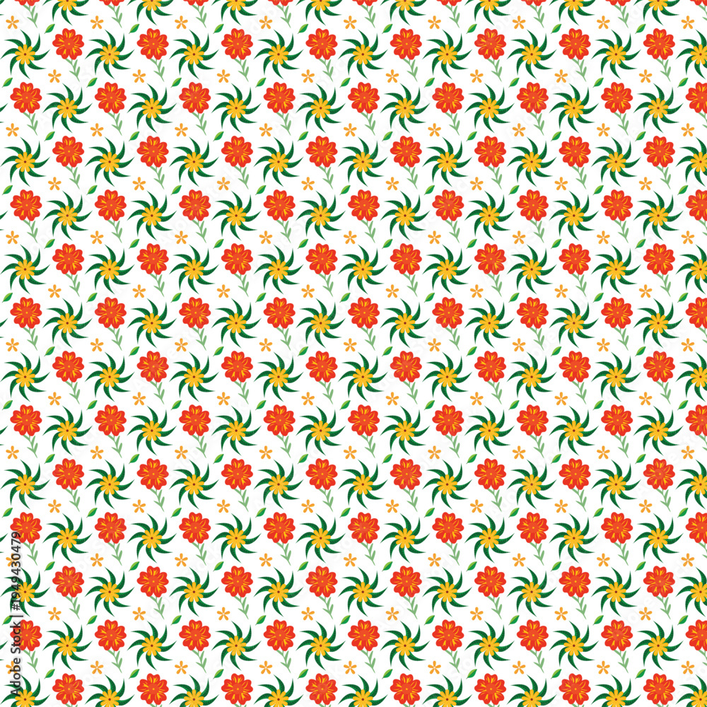 Obraz premium Seamless floral pattern with red and yellow flowers on white background
