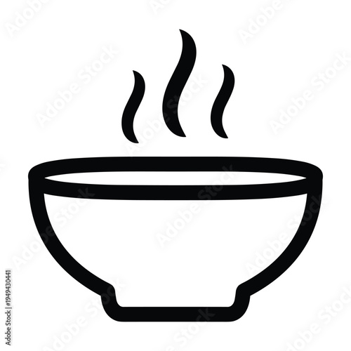Simple icon of a steaming bowl of food, representing hot soup or meal, with clean lines and white background.