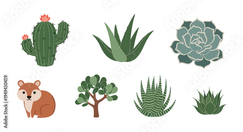 Illustrated plants and small animal