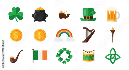 Irish holiday symbols collection illustration