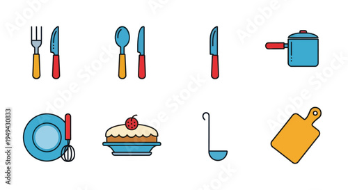 Kitchen utensils and food icon set