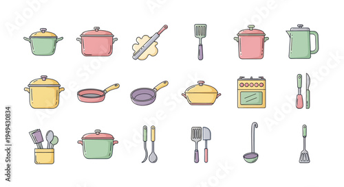Kitchen utensils icon set illustration