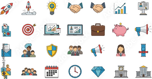 Comprehensive collection of business and finance related icons for various professional applications 1.