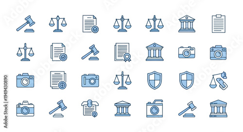 Law justice and photography icons set