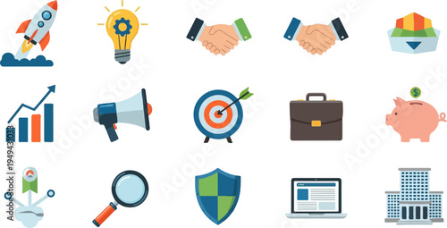 Collection of business and finance related icons representing various concepts 7.