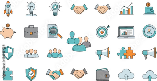 Comprehensive Business and Finance Icon Set for Modern Digital Projects.